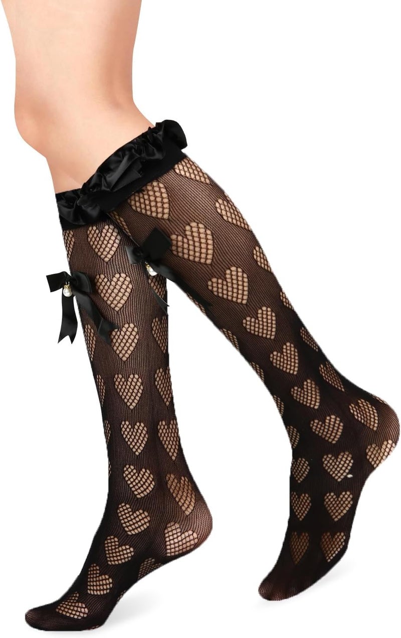 Benefeet Sox Lace Fishnet Knee High Socks Women Girls Ruffle Mesh Knee Highs Lolita Socks Fishnet Stockings - Image 1